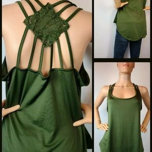 Emerald Olive Green Camisole Cami Tank Floral Lace